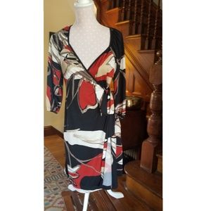 Black cream and red wrap dress